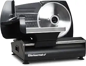 Elite Gourmet Cortador elétrico de carne Ultimate Precision com lâmina removível de aço inoxidável, espessura ajustável, ideal para cortes frios, queijo duro, legumes e pão, 19 cm, preto