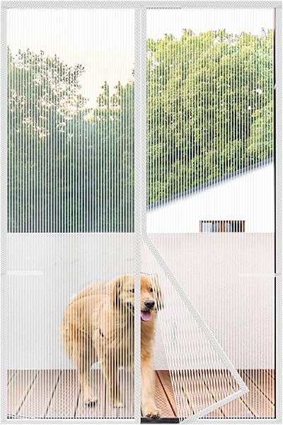 Magnetic Screen Door Heavy Duty, Front Door Screen Magnetic Closure Thicken Tear-Resistant Mesh Keep Bugs Out, White - Net Curtain Itself Size 36" x 93"