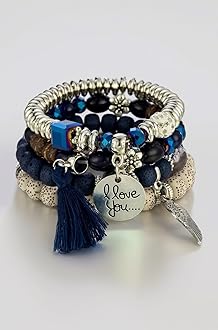 Shining Diva Fashion Latest Stylish Bohemian I Love You Feather Tassel Charm Multilayer Beaded Bangle Bodhi Bracelet for Women and Girls