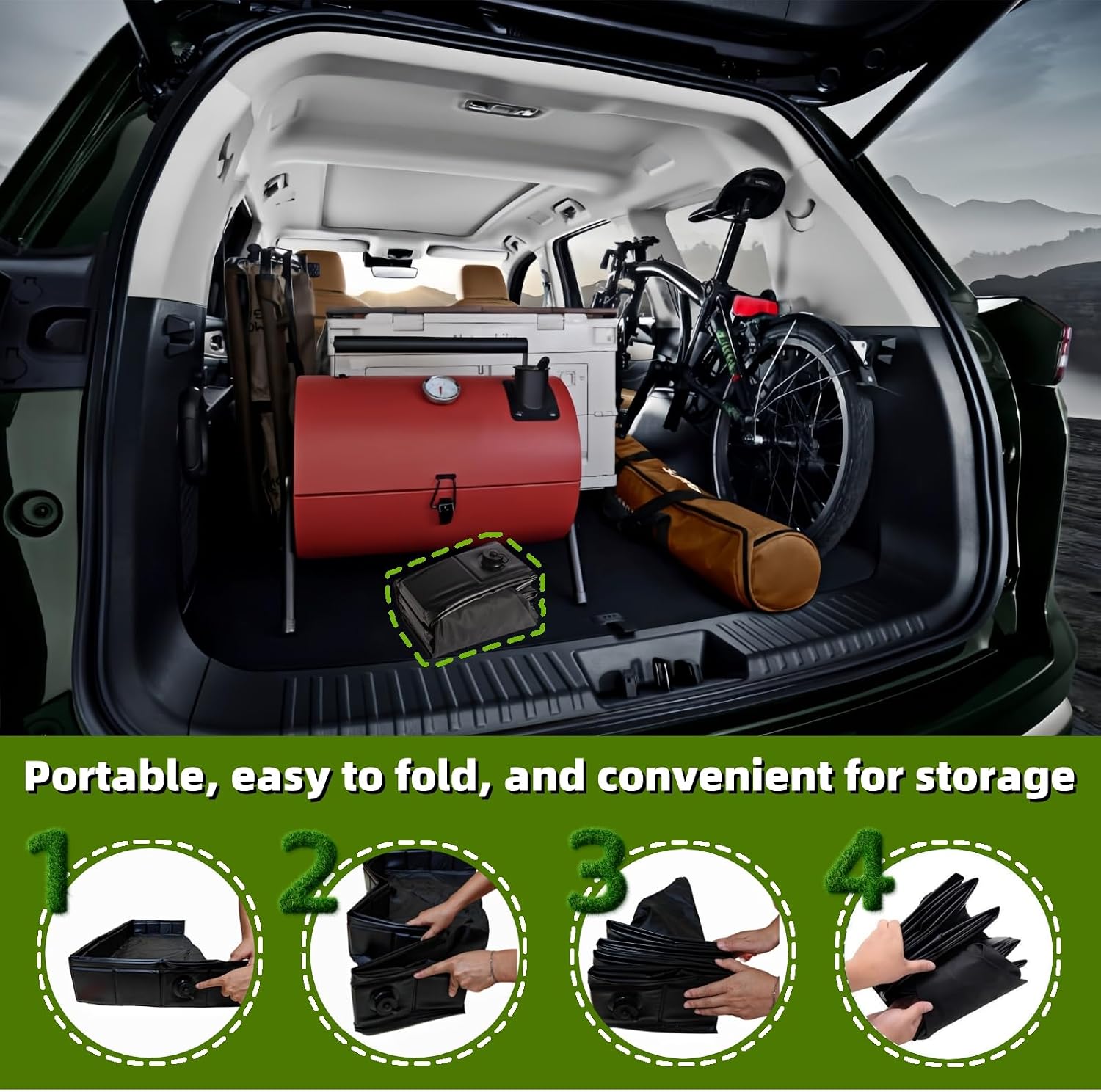 Portable Shower Pan, Foldable Outdoor Camping Furniture Shower Stall Base with Drain, Ideal for RV Shower Tent Awning Enclosure