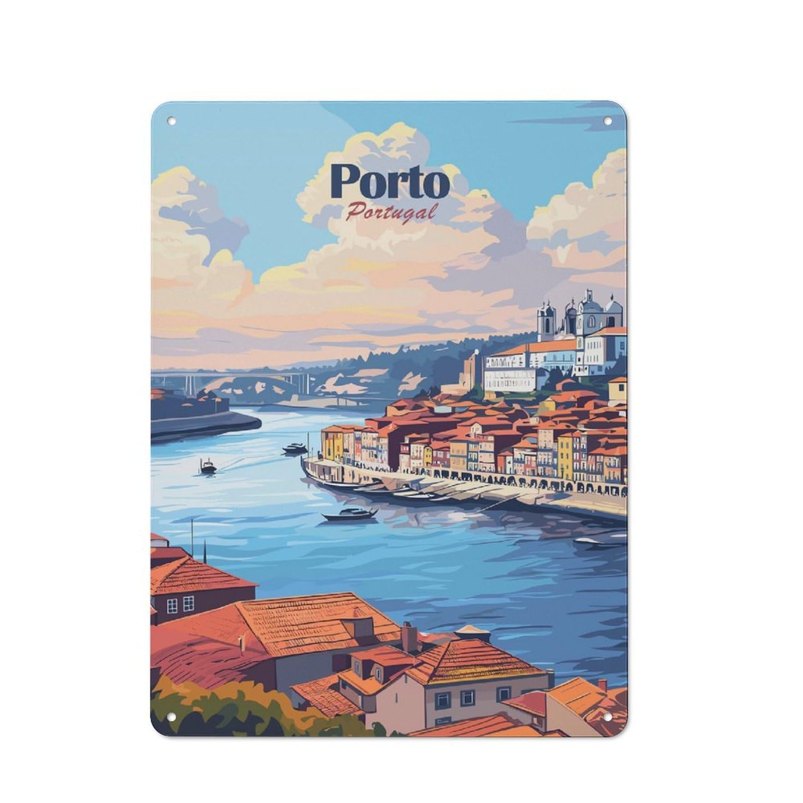 Urban Metal Wall Art Sign 40x30cm Featuring Porto, Portugal Cityscape, Studio Wall Art for Modern Home, Workshop, Office Or Cafe