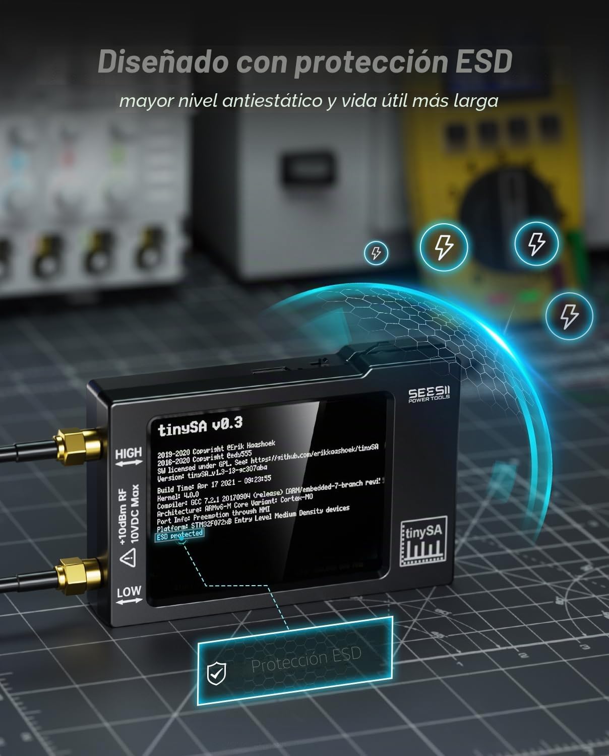 Analizador de espectro portátil TinySA, analizador de frecuencia minúscula de mano SEESII de 100 kHz a 960 MHz MF/HF/VHF UHF, generador de señal con batería de pantalla táctil de 2,8 pulgadas