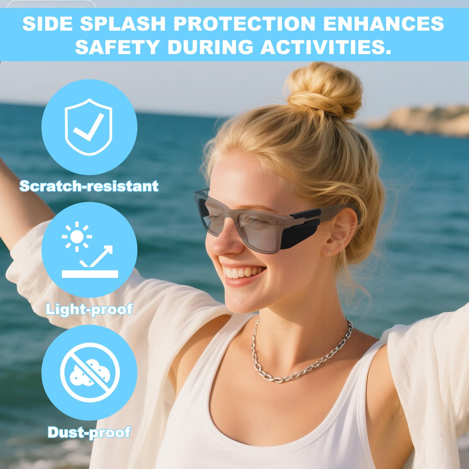 2pz Protezioni Laterali Occhiali per Wayfarer/Skyler/Headliner/Oakley, Silicone Leggere Clip su Accessori Occhiali Intelligenti di Sicurezza per Corsa Ciclismo Arrampicata Skateboard