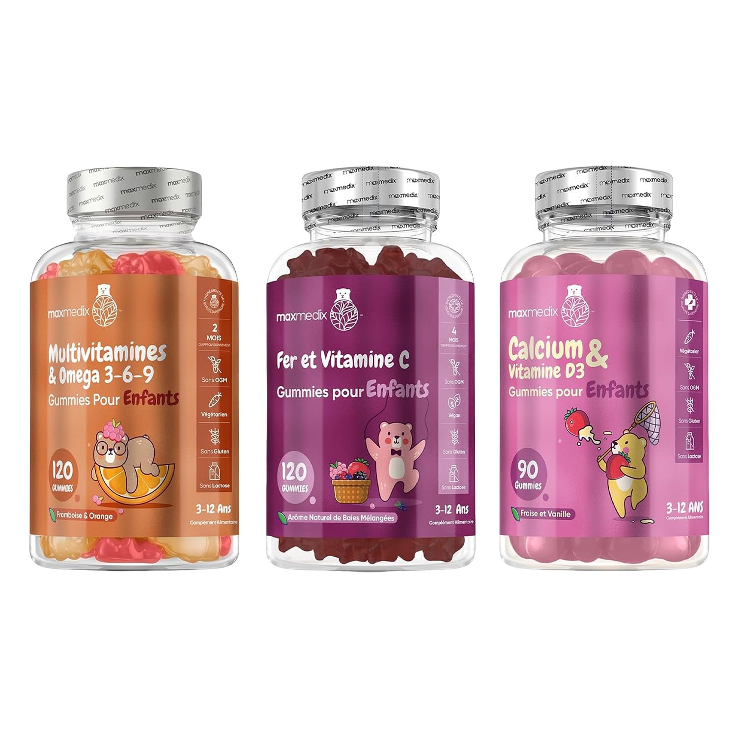 Vitamine Enfant Gummies dès 3 Ans - Multivitamines avec Oméga 3 6 9, Fer avec Vitamine C & Calcium et Vitamine D Enfant Gummies