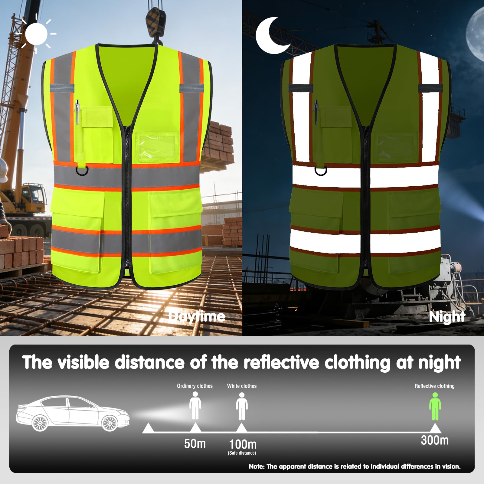 Custom Safety Vest Logo High Visibility Vest Personalized Dual Tone Reflective Strips Pockets Zipper - 5