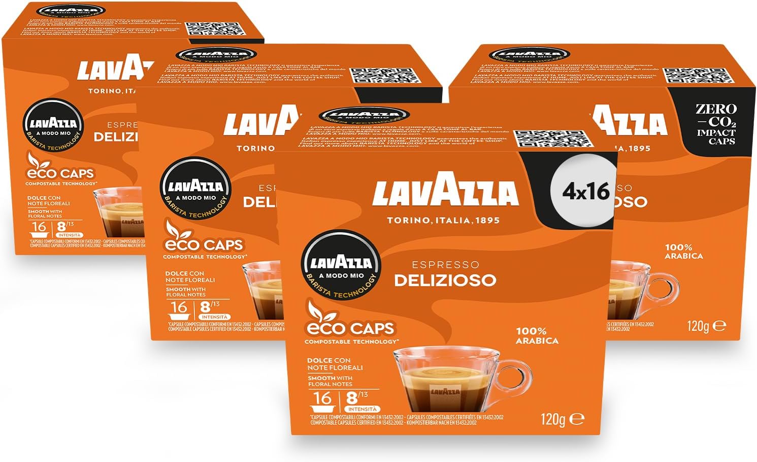 Lavazza A Modo Mio Delizioso Coffee Capsules (4 Packs of 16)