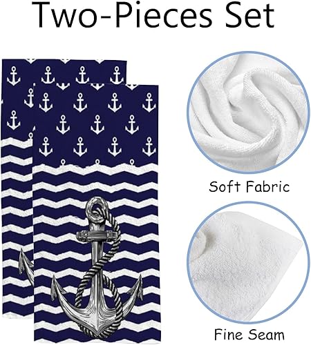 Miniatura 2 de Juego de 2 toallas de mano de baño, toallas de mano azules, toalla de cara de ancla náutica, toallas decorativas suaves y absorbentes para baño,