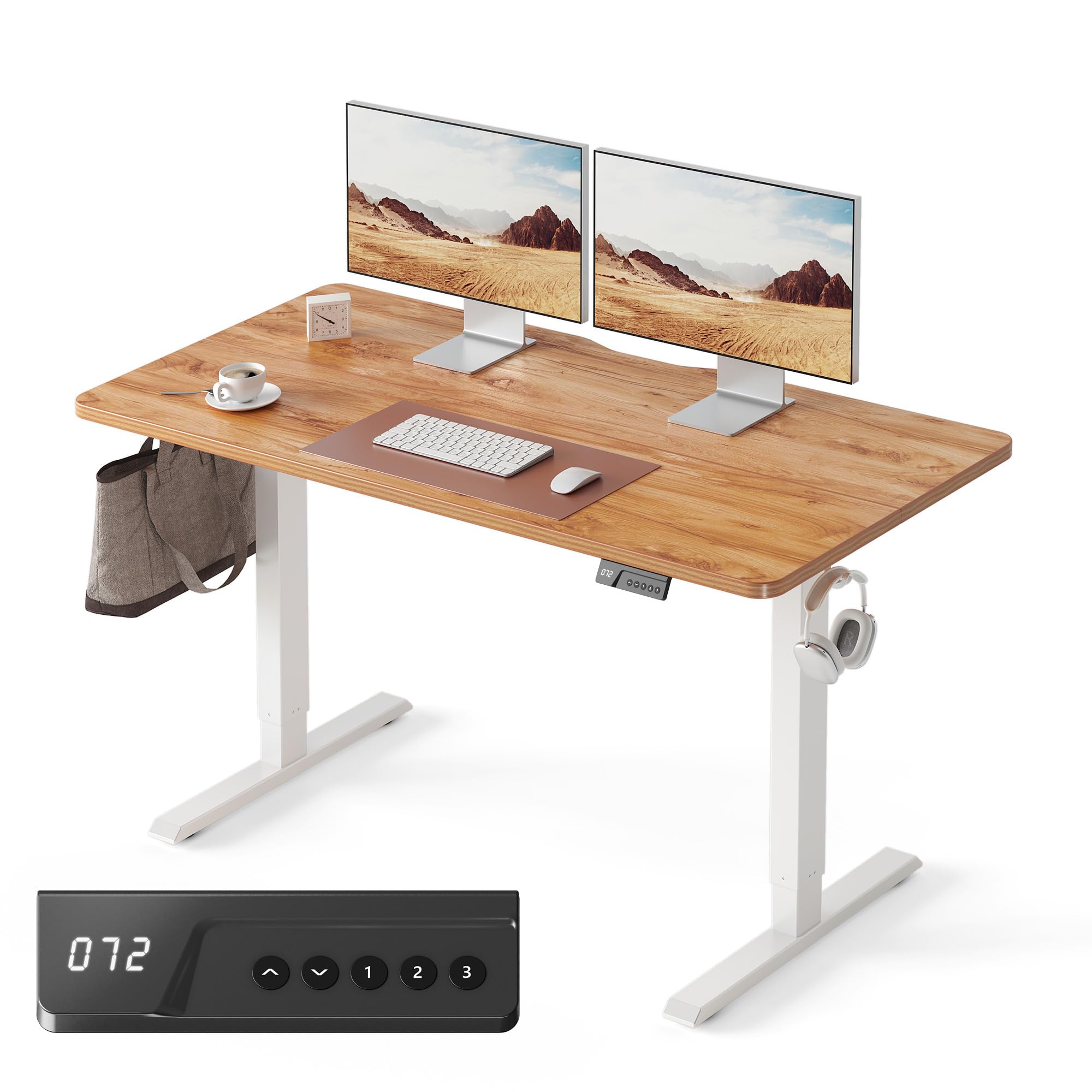 FEZIBO Electric Standing Desk Adjustable Height, 55 x 24 Inch Sit and Stand Desk, Home Office Desk, Ergonomic Workstation Computer Desk, Rustic Brown