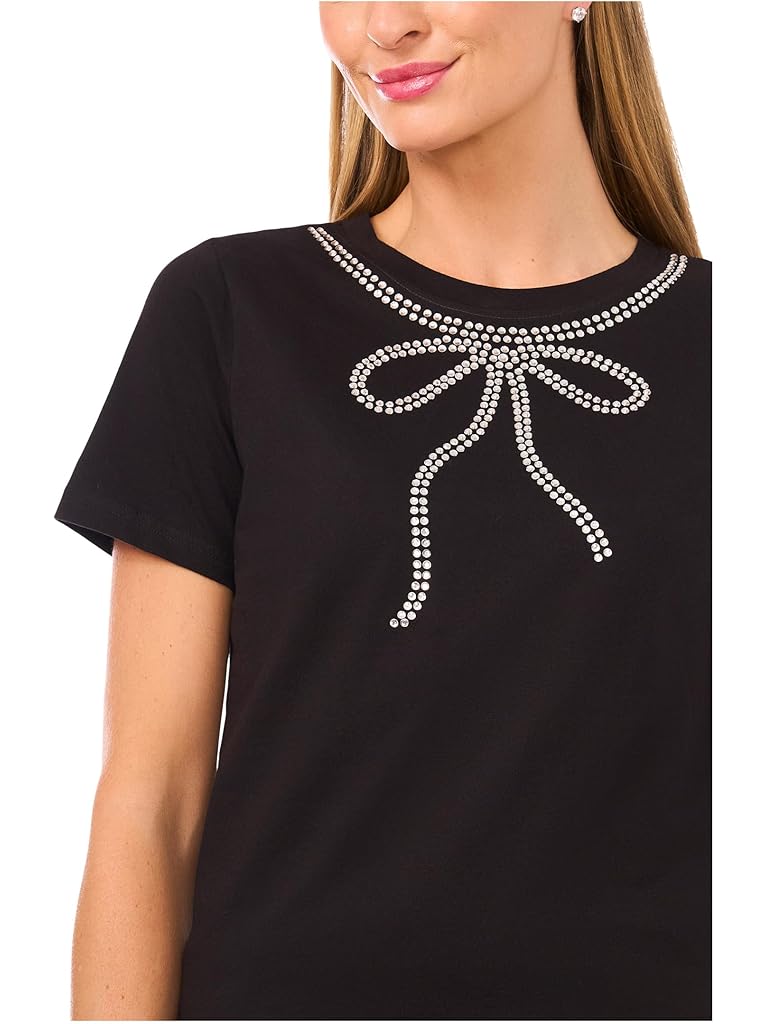 Black CeCe Bow Gem Trim T-shirt