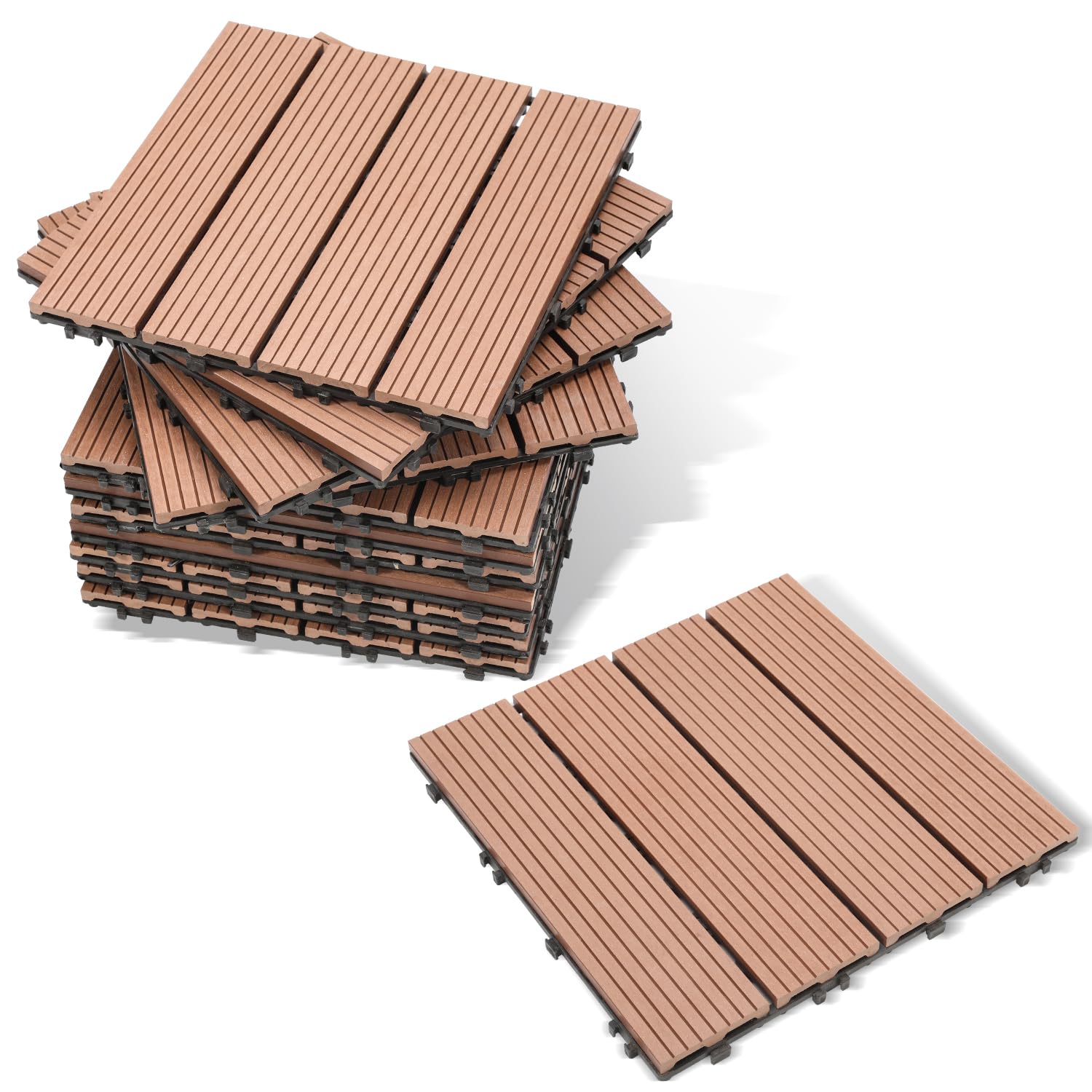 Lospitch Płytki tarasowe z WPC, 30 x 30 cm, 55 sztuk na 5 m², płytki tarasowe na klik, odporne na warunki atmosferyczne, antypoślizgowe, łatwe w pielęgnacji, płytki ogrodowe z systemem zatrzaskowym,
