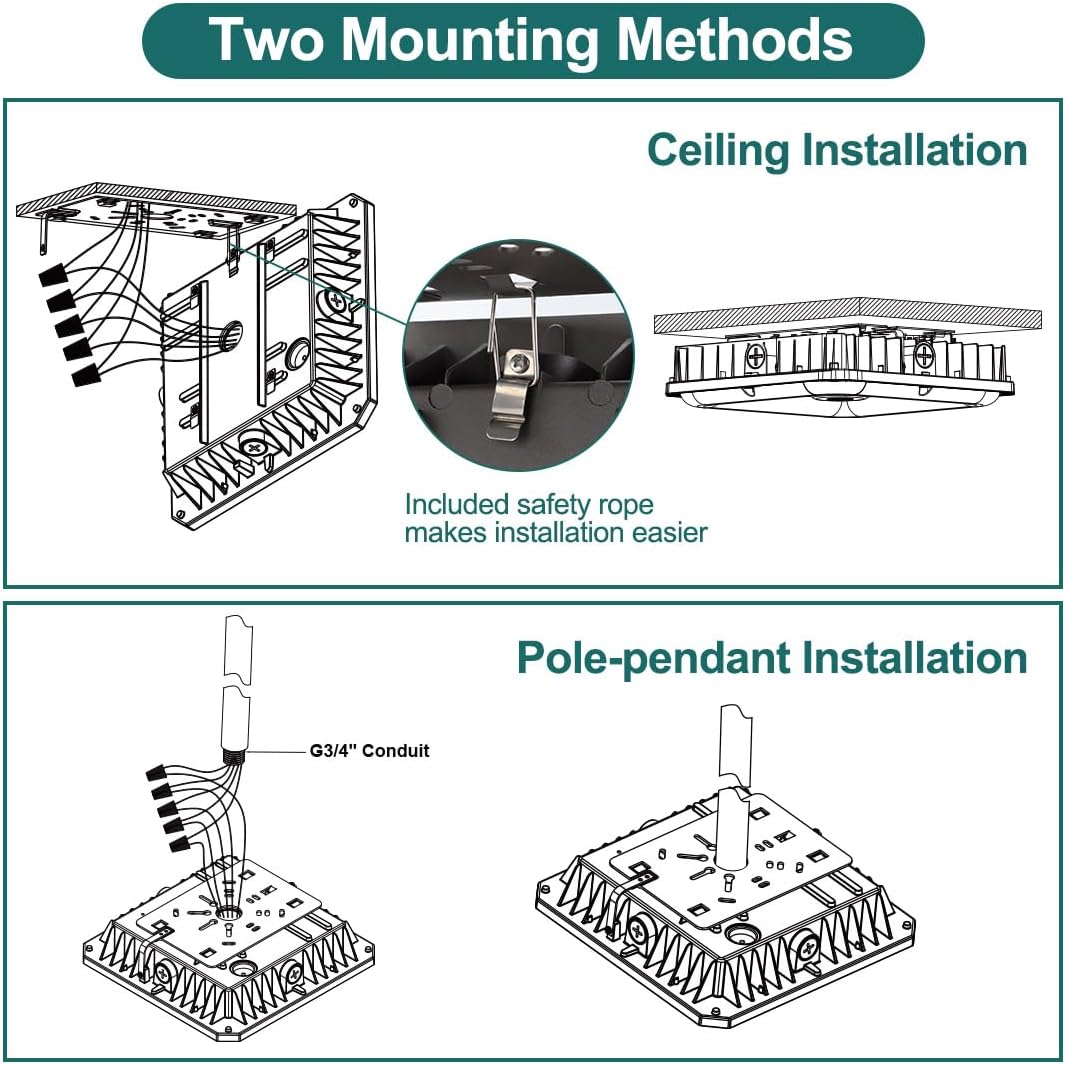 kadision LED Canopy Light 100W, 10"x10" Square Gas Station Light with Selectable Wattage (100/80/60W) and 3CCT (5000/4000/3500K), 0-10V Dimmable IP65 Waterproof, UL Certified - Image 6