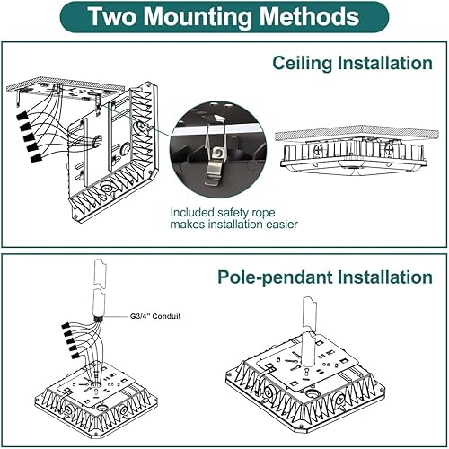 Miniatura 6 de Kadision Luz LED de toldo de 100 W (equivalente a 400 MH), luz cuadrada de gasolinera de 10 x 10 pulgadas con potencia seleccionable (1008060 W) y