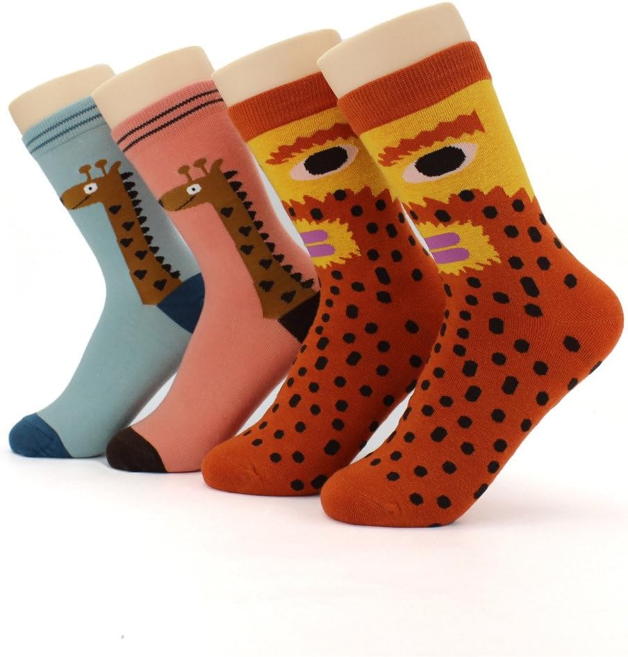 Waymoda Unisex Adults Printed Cotton Crew Socks, 4 Pairs, Funky Sublimation Color Pattern, Mens/Womens/Boys/Girls UK 1-5/EUR 33-38