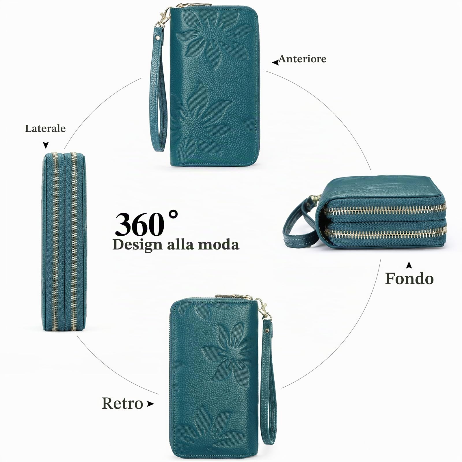 GOIACII Portafoglio Donna Grande Capacità Doppia Cerniera Porta Carta di Credito Portafogli da Donna in Pelle con Blocco RFID Telefono Wristlet