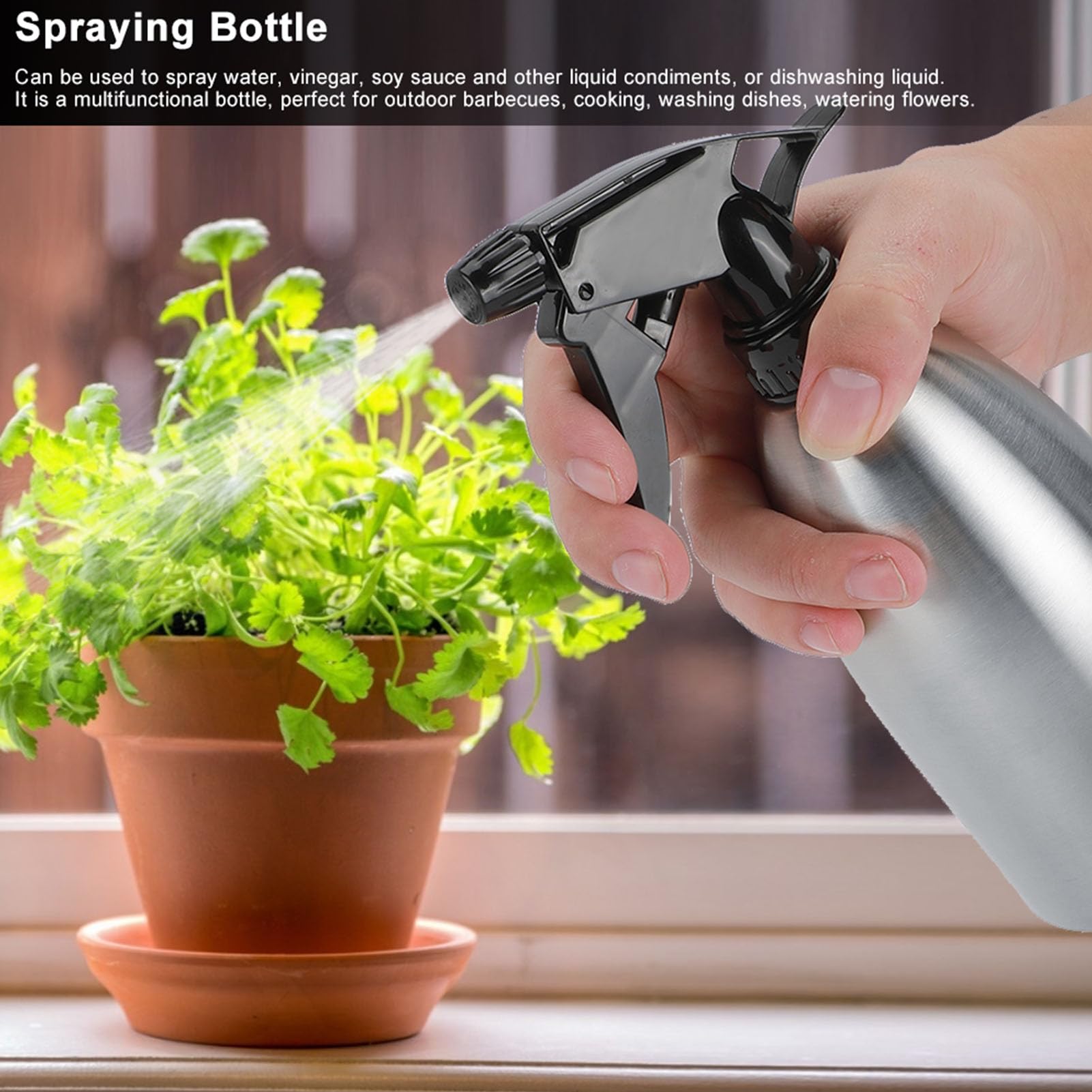 Flacone Spray in Acciaio Inossidabile, 500ml Spruzzino Piante In Acciaio Cucina Manuale Spruzzo Bottiglie Spray per Giardinaggio Cucina Grigliate