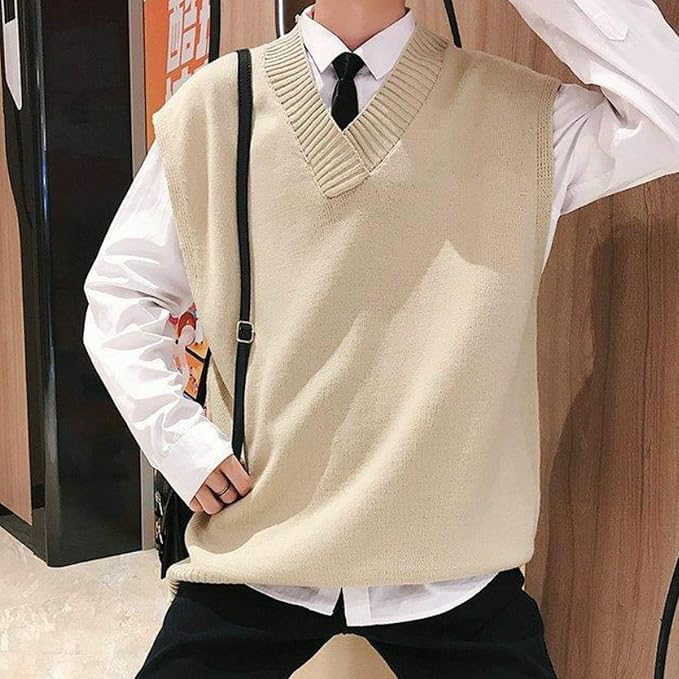 Outwears Suéter Chaleco De Los Hombres Con Cuello en V Pullover Ins Sólido  Bf Sin Mangas Suéteres Para Hombre Retro Chaleco Ocio Chic Estilo Coreano  Todo Partido: Amazon.es: Ropa