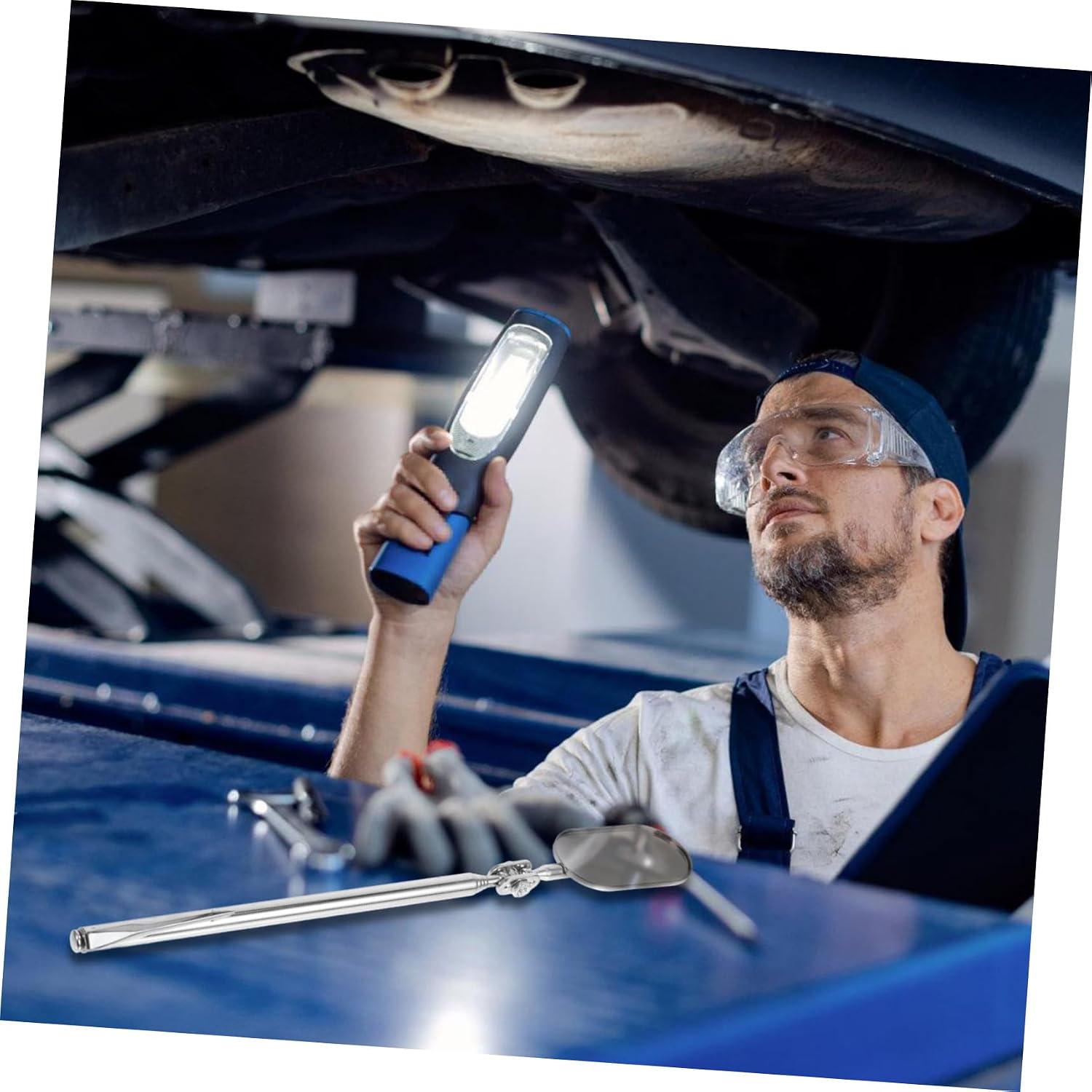 GLEAVI Mechanics Telescoping Inspection Mirror Extendable Car Repair Tool Flexible Detection Tool