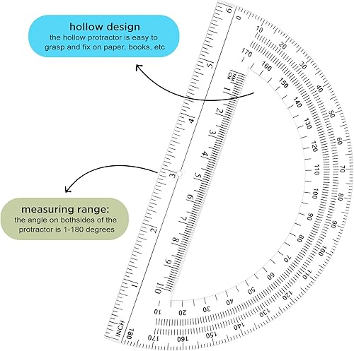 Miniatura 3 de 3 transportadores de plástico a granel, transportadores de matemáticas transparentes a granel, 180 grados, 6 pulgadas, transportadores translúcidos