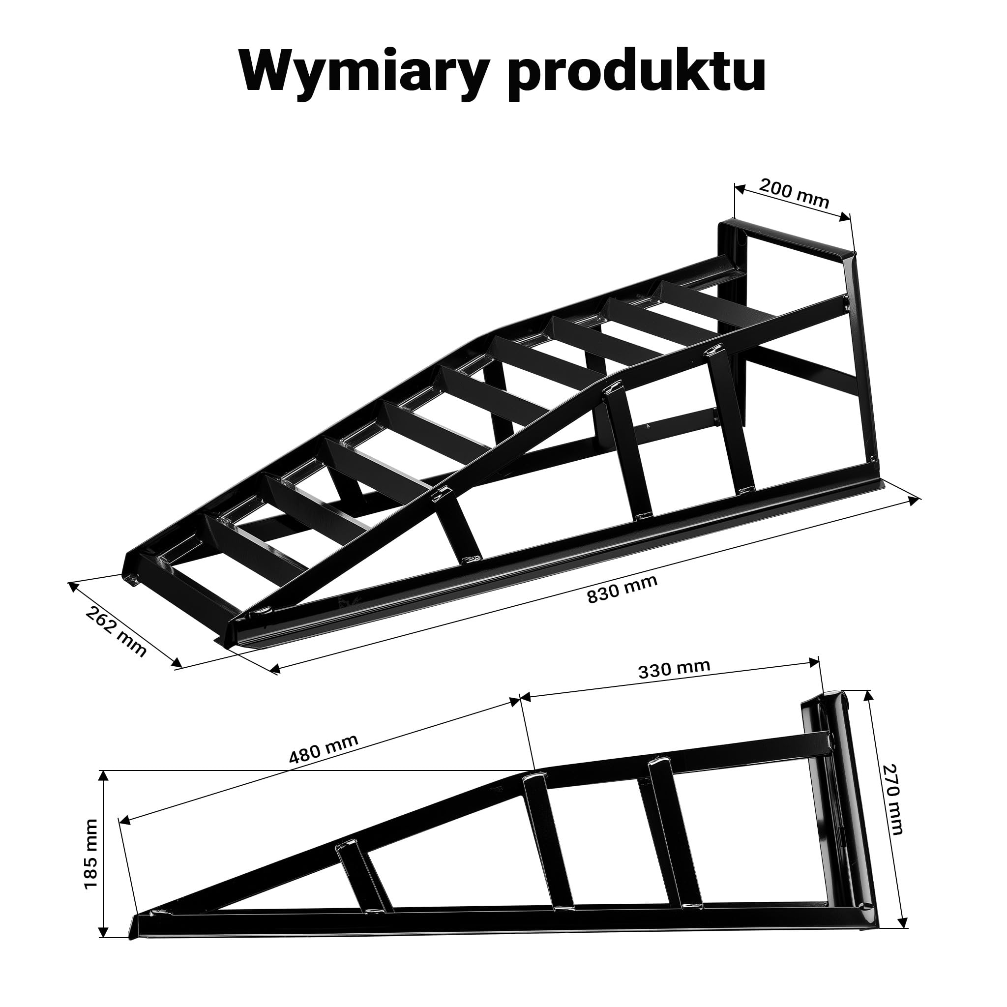 Wiltec 2x Najazd samochodowy do 2 t na parę, 830 x 262 x 270 mm, rampa najazdowa do pojazdów, podjazdy ze stali