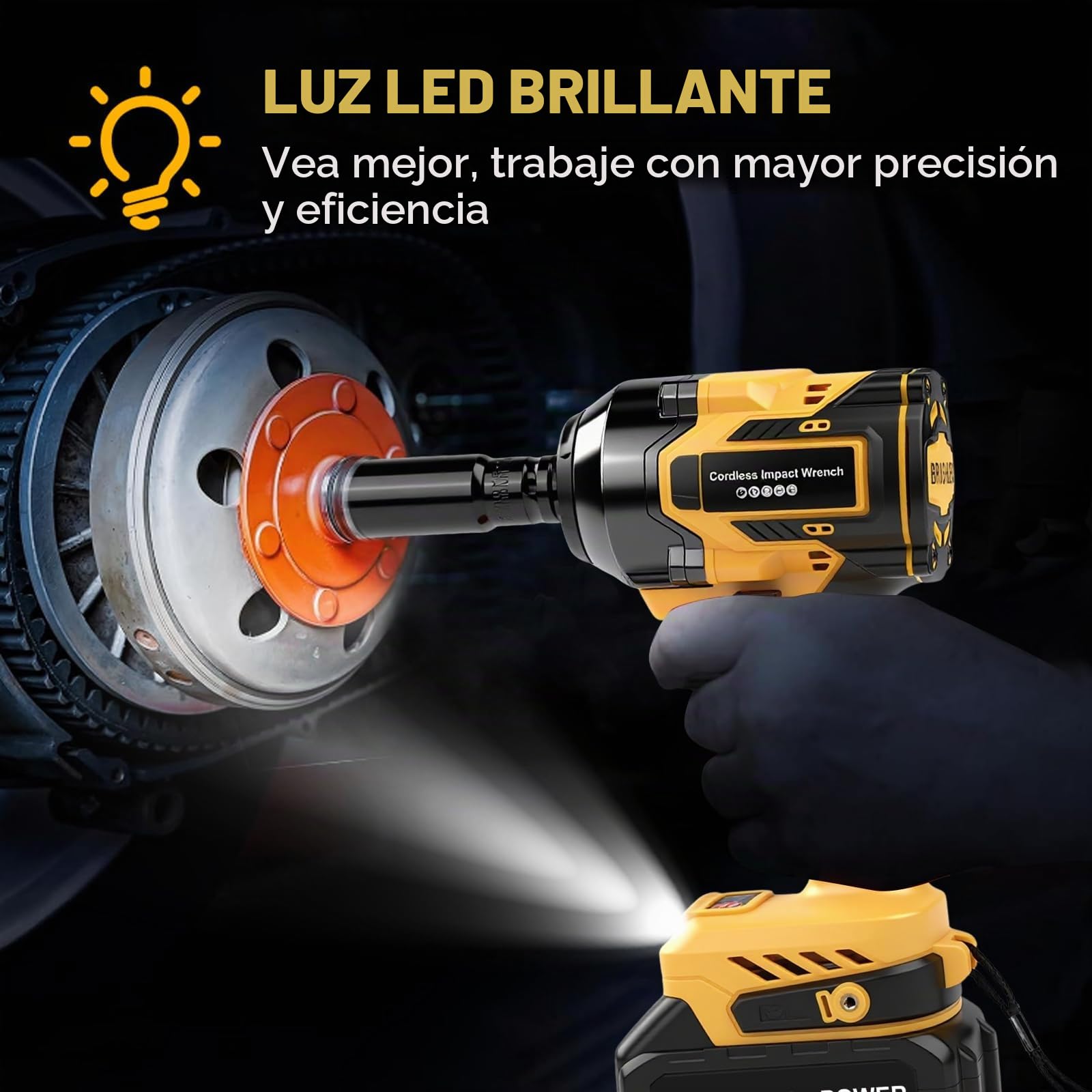 Llave de Impacto Inalámbrica 21V, 650 Nm 1/2" Brushless, 2 Baterías 4,0 Ah | Pistola de Impacto Batería, Atornillador de Impacto 2800RPM, con Luz LED, 6 Enchufes para el Hogar, Coche, Cambiar Neumáticos