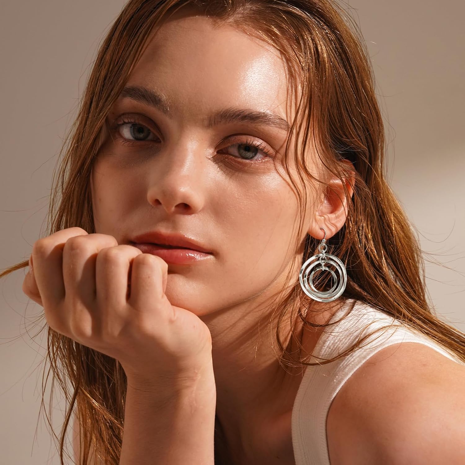 Silver Circle Earrings Sterling Silver Earrings for Women Bohemian Earrings Hypoallergenic Irregular Dangle Earrings Boho Earrings for Women - Image 3