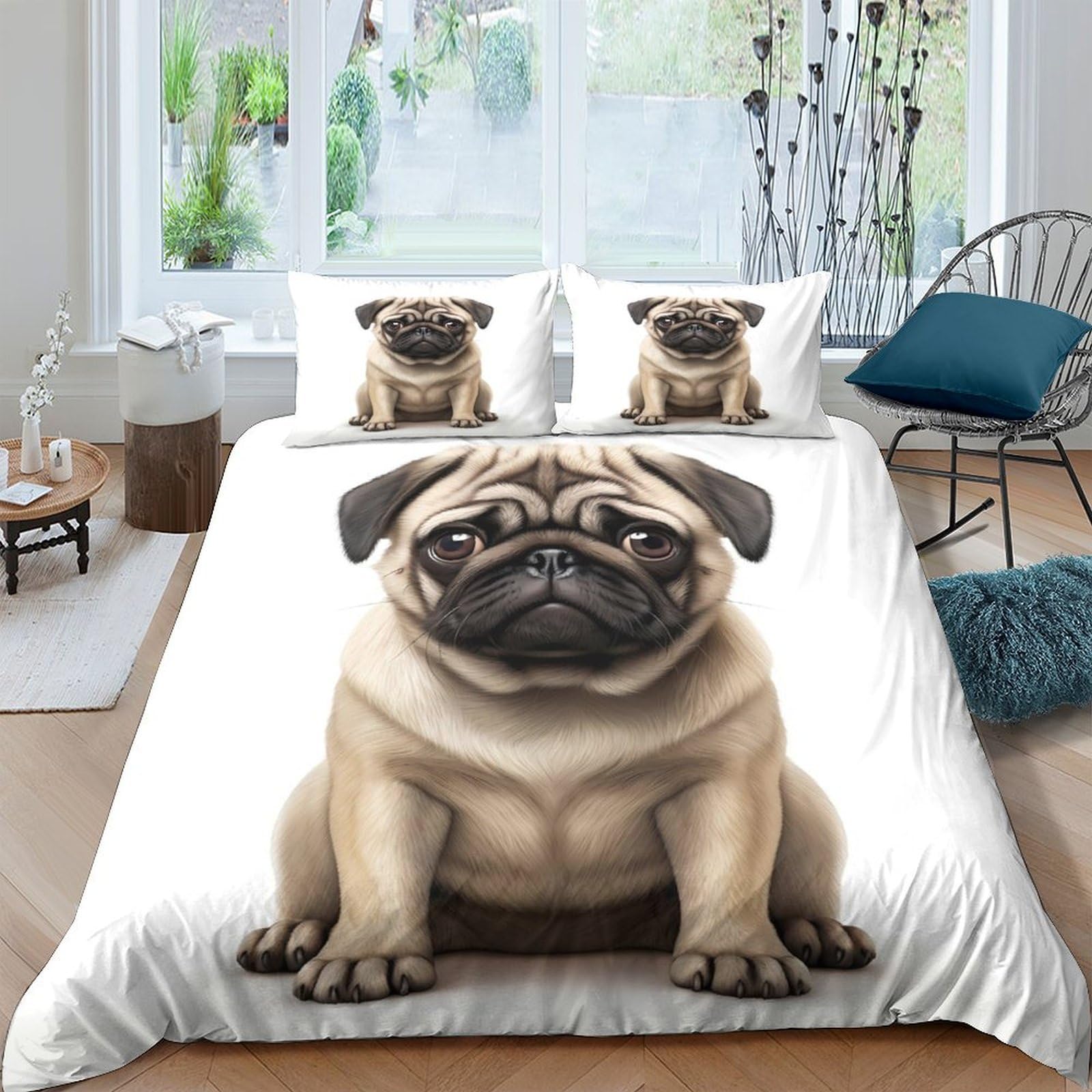 Ctjqhvkz Style-10 3D Printed Pug Dog Fitted Sheet Microfiber Soft Breathable Cartoon Puppy Mattress Cover For Bedroom Dorm Decor Single（135X200cm）