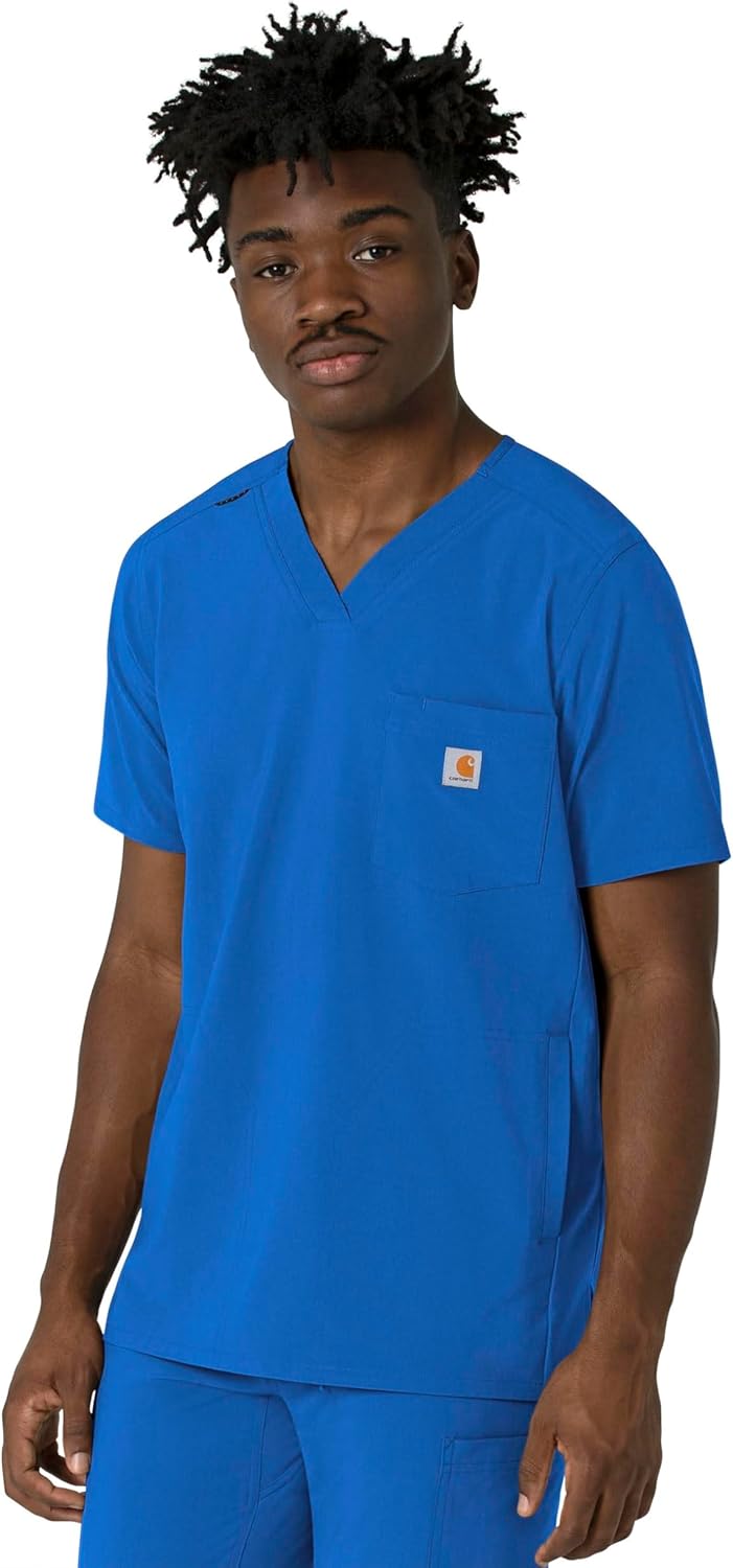 Carhartt Force Cross-Flex Scrubs for Men, V-Neck Scrub Top - Royal, M - Image 5