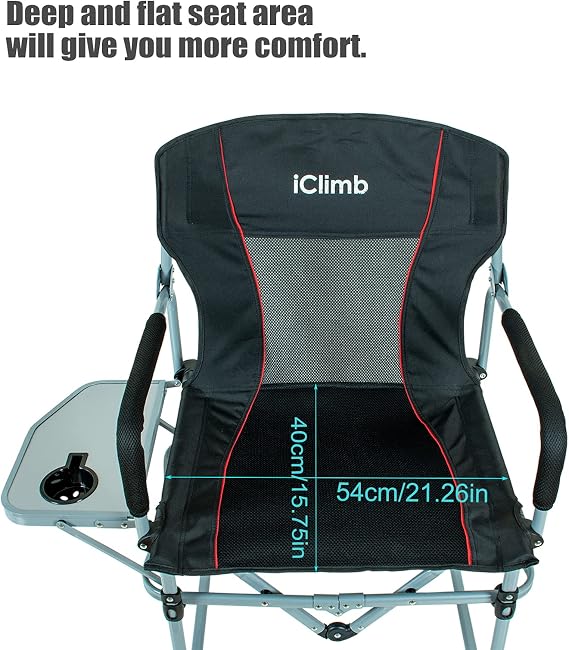 iClimb Heavy Duty Compact Camping Folding Mesh Chair with Side Table and Handle