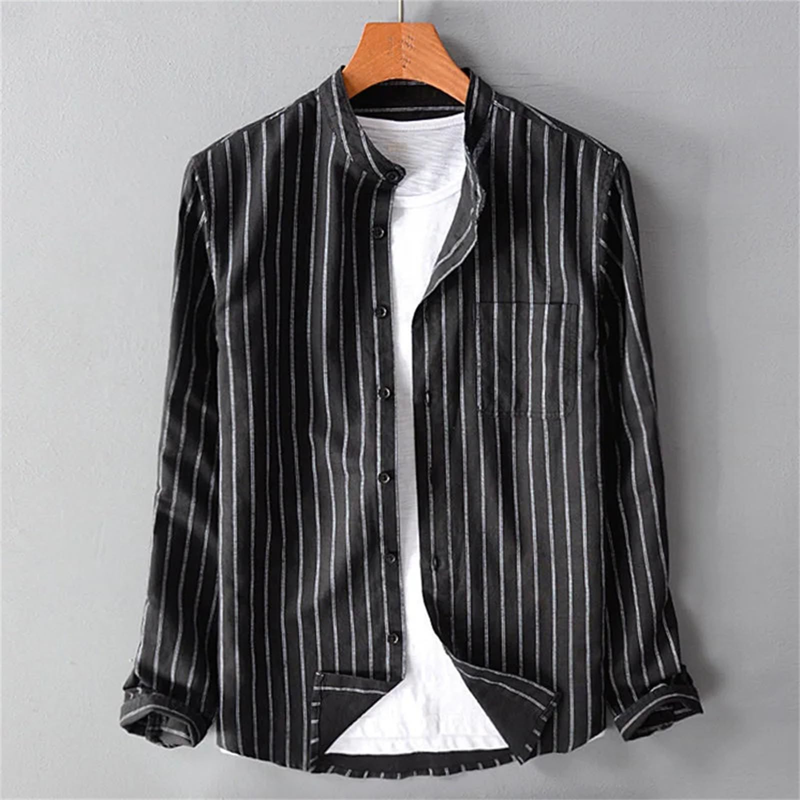 Camicie da uomo in cotone e lino streetwear casual a maniche lunghe con bottoni a righe