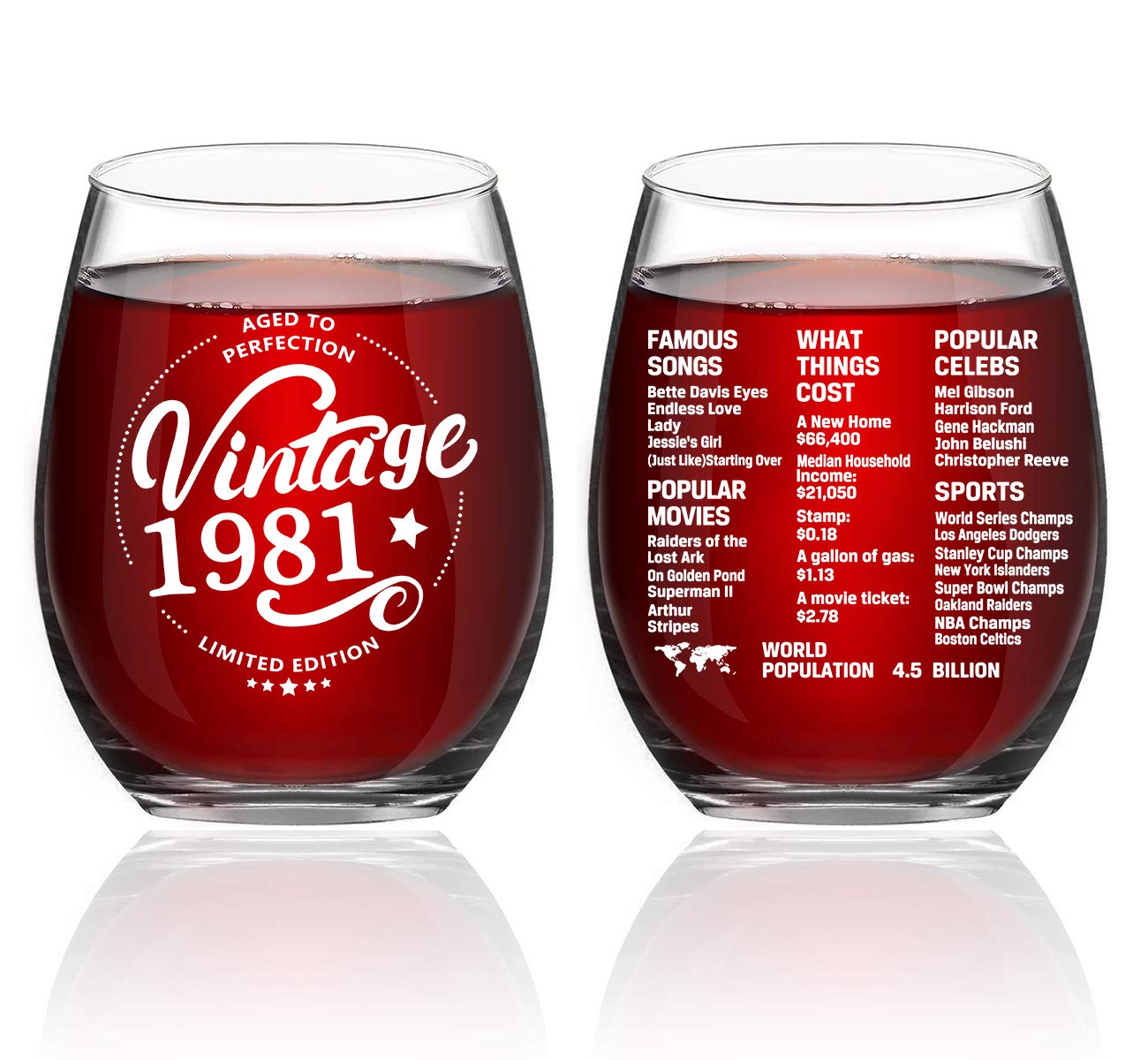 Greatingreat1984 Old Time Information 40th Birthday Gifts for Women Men - 1984 Vintage 15 oz Stemless Wine Glass - 40 Year Old Birthday Party Decorations - Forty Class Reunion Ideas
