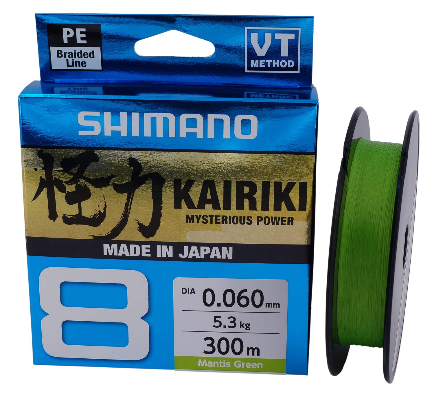 SHIMANO Kairiki 8, 300 Meter, Mantis Verde 0.190 mm/12.0 kg, Geflochtene Schnur, 59Wpla68R04