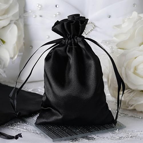 Efavormart - 12 bolsas de regalo de satén negro con cordón para regalos de boda, despedidas de soltera, bolsas de joyería, 4 x 6 pulgadas