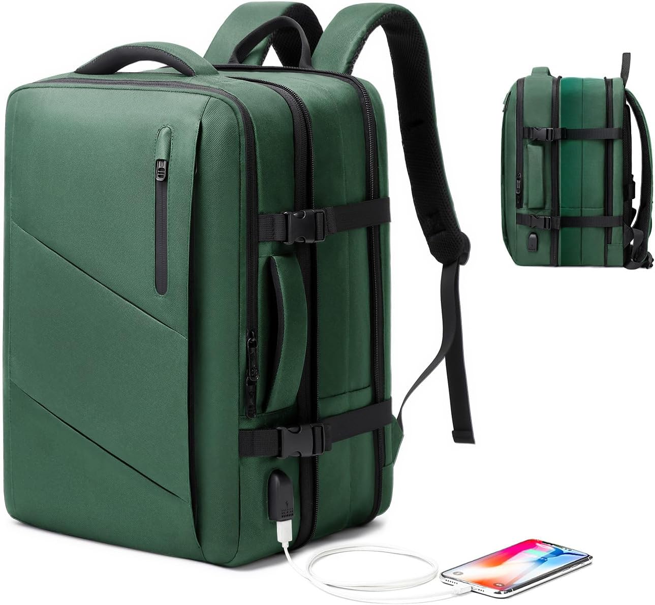 Travel Laptop Backpack, Victoriatourist Extra Large 40L Expandable Carry On Backpack for Women Men with USB Charging Port, Water Resistant Luggage Computer Backpacks Bag Fits 17.3 Inch Notebook, Green