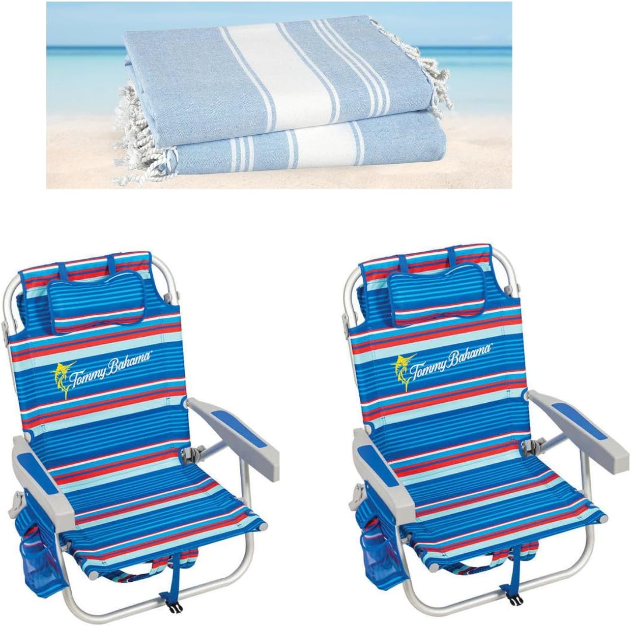 Tommy Bahama Backpack Chair, 2Pack Blue + 2 Beach Towel Amazon.ca Sports & Outdoors