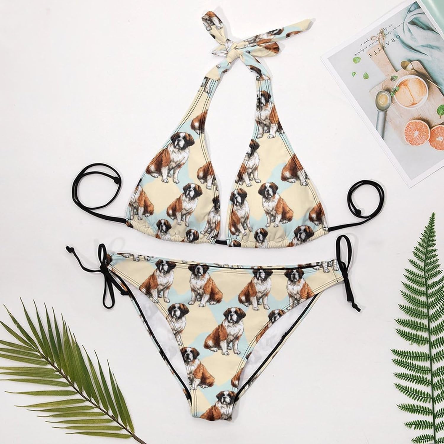 Saint Bernard Dog Watercolor Novelty Women's 2 Piece String Bikini Set Swimsuits Bathing Suit Swimwear
