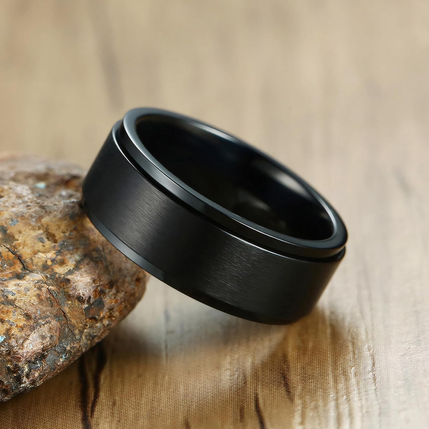 Men's Spinner Fidget Anxiety Ring 8MM Stainless Steel Rotation Wedding Rings for Men Women Stress Free Silver/Black/Gold/Blue Beveled Edges Engagement Bands Comfort Fit Jewelry Gifts Size 6-13 - Image 4