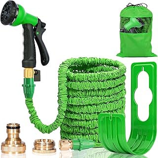 Suplong Expandable Garden Water Hose Pipe - 100FT Magic Expanding Hose with 3/4" to 1/2" Brass Fittings Valve 8 Function Spray Gun Nozzle Wall Holde for Watering Plants & Garden Showers (100FT-02)