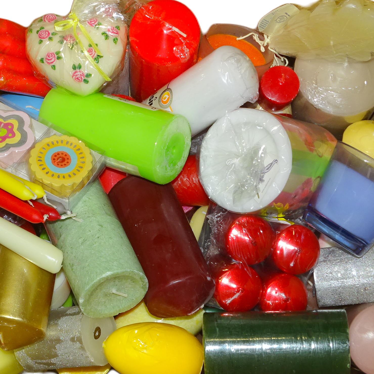 10 kg Witap Kerzen 2. Wahl Stumpenkerzen Dekokerzen Teelichte Duftgläser Spitzkerzen Überraschung Kerzenpaket bunt gemischt