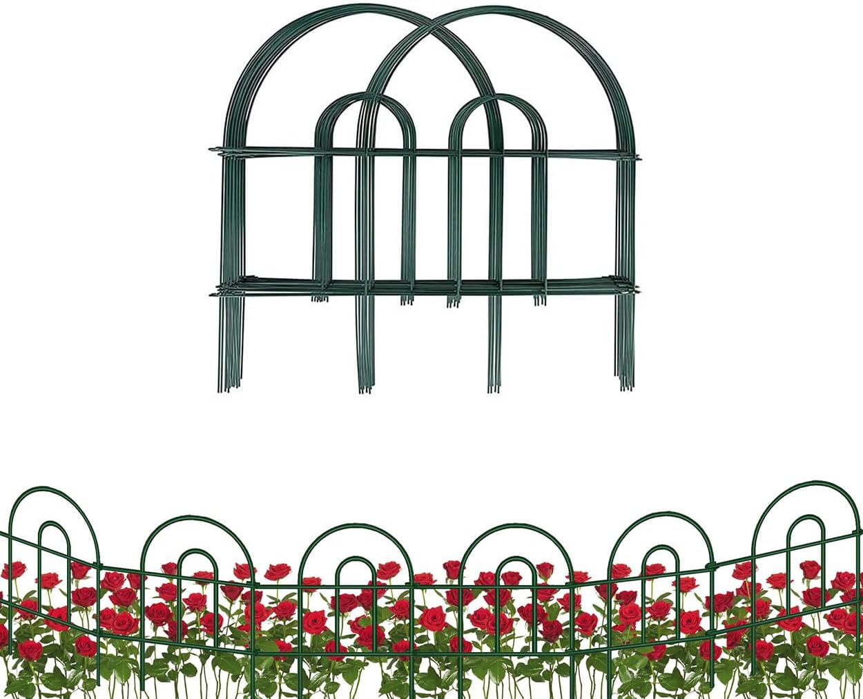 5 Pack 24 Inch x 10 Feet Overall Length 50 Feet Green Garden Border Folding Fence Lawn Yard Fence, Total 35 Panel Decorative Fences