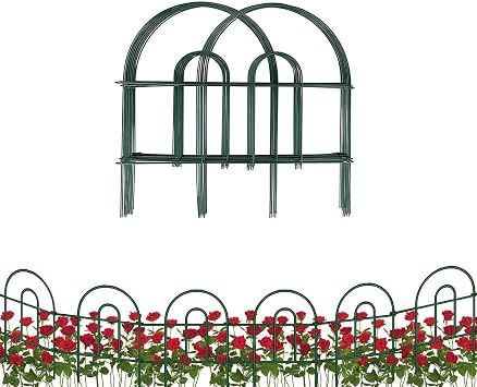 2 Pack 18 Inch x 8 Feet,Overall Length 16 Feet Green Garden Border Folding Fence Lawn Yard Fence, Total 12 Panels Decorative Fence