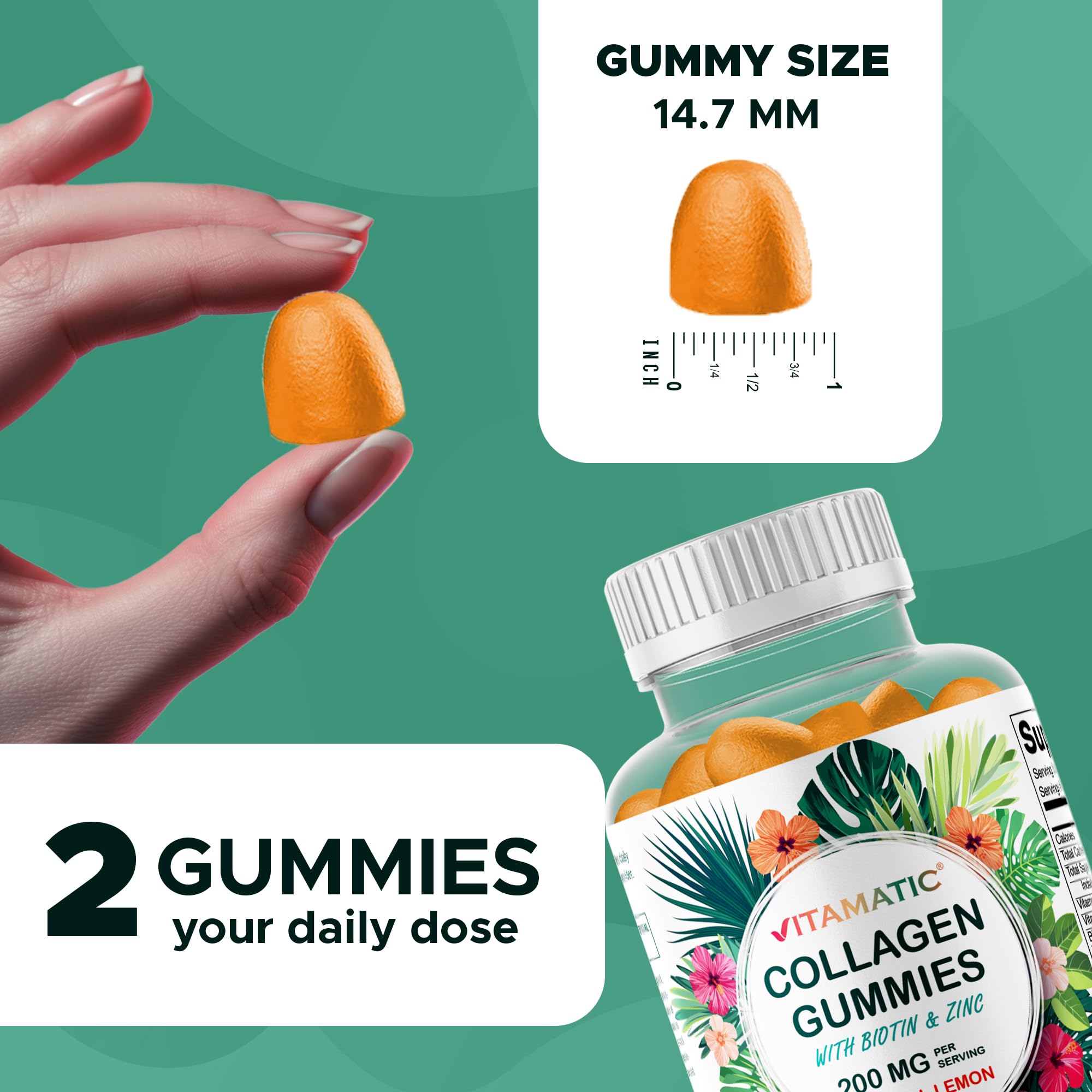 Vitamatic Hydrolyzed Collagen Gummies 200 mg with Biotin & Zinc, 60 Count — Amazon image 3