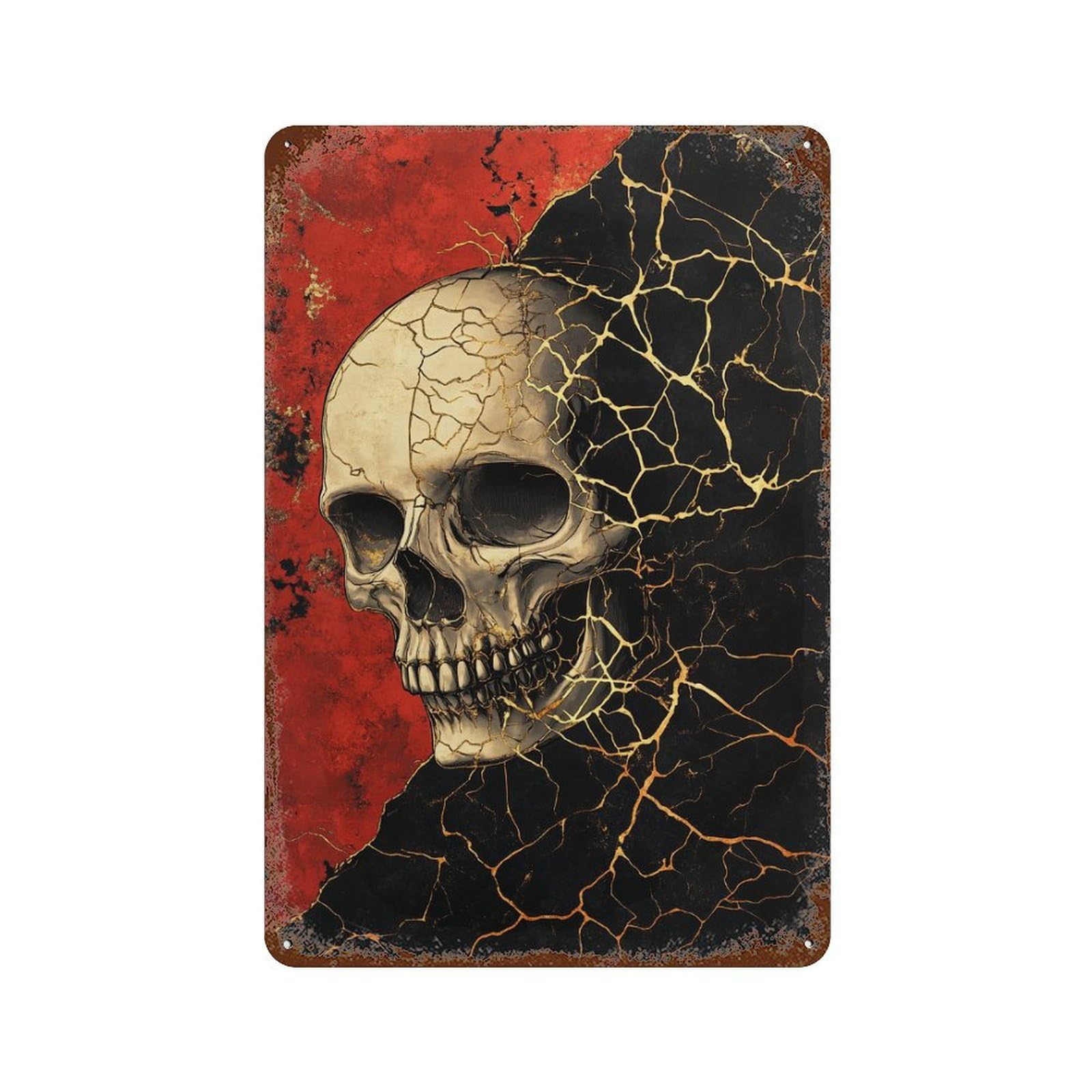 Cracked Skull Artwork Vintage Metal Tin Sign 11.8"x7.9", Farmhouse Wall Decor for Garage, Bar And Workshop Decor