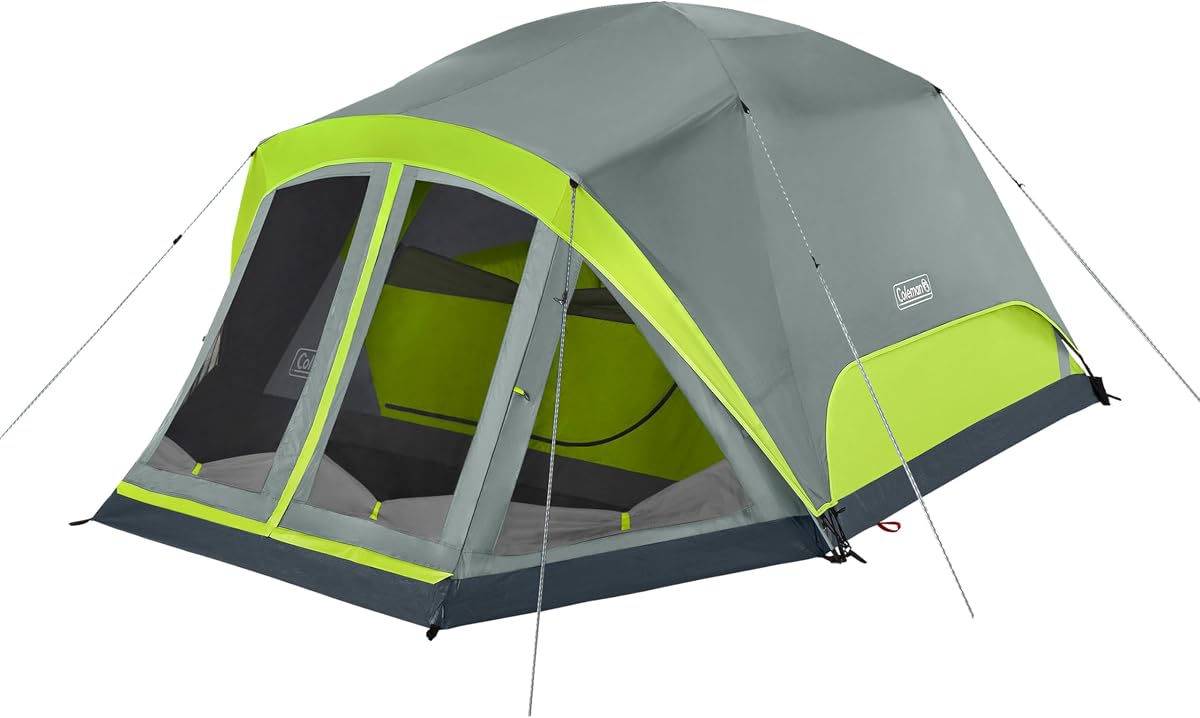 Tienda de campaña Coleman Skydome con porche cubierto y configuración de 5 minutos, tienda de campaña resistente a la intemperie para 4/6/8 personas con toldo para lluvia y bolsa de transporte, hecha de materiales sin PFAS
