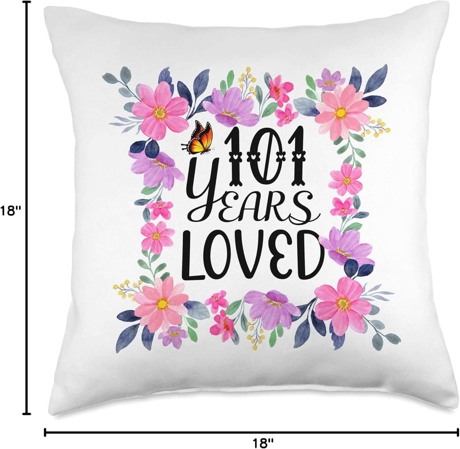 Floral 101st Birthday Present Men Women 101 Years Loved Throw Pillow