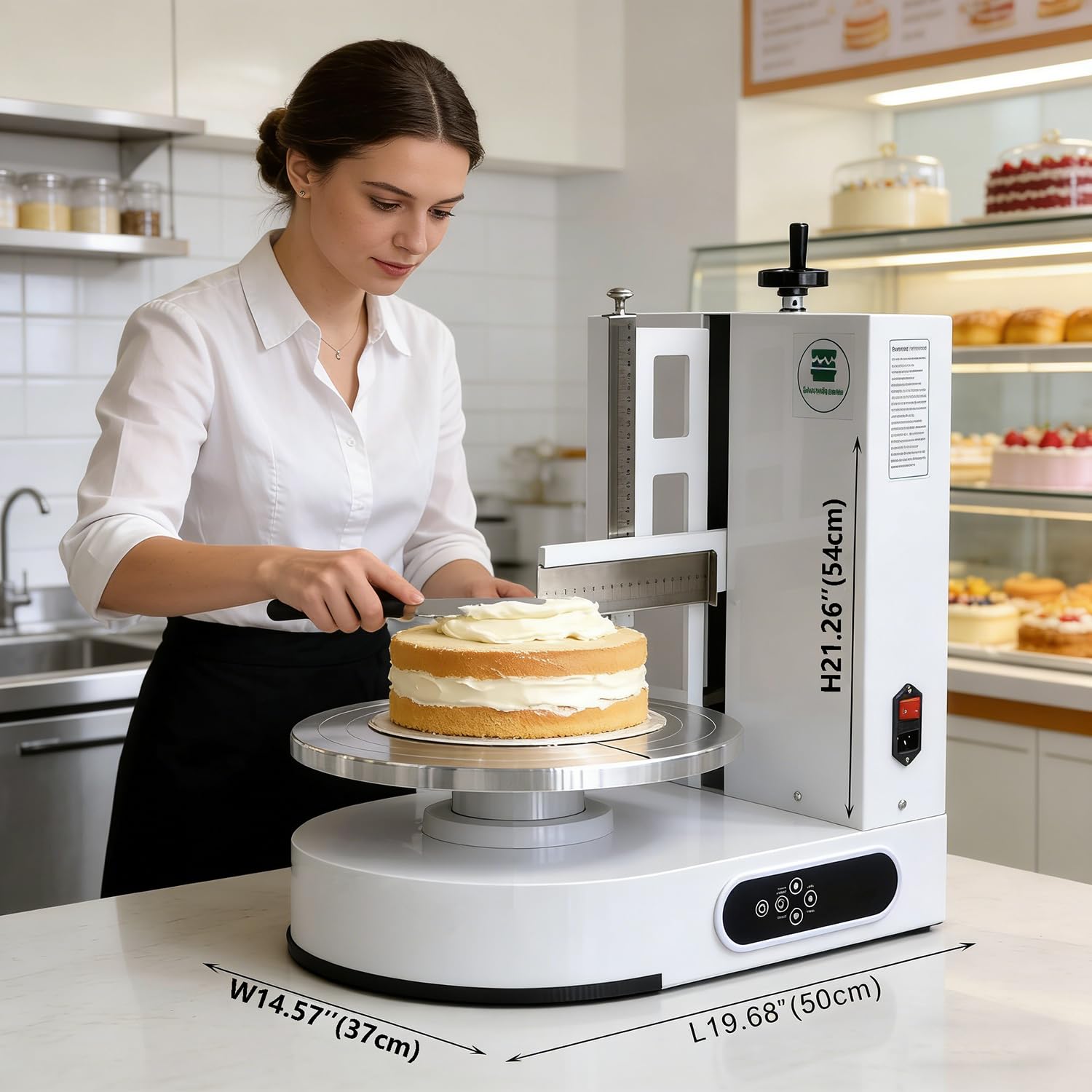 Máquina de glaseado de Pasteles con Plato Giratorio 35/36cm,Altura de Crema hasta 20cm,Control LCD Digital y Pausa con un Toque, para Estudios de repostería y hogar Pink-35cm