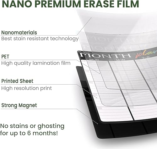 Miniatura 10 de CLEVER CLEAN Calendario mensual y semanal magnético de borrado en seco, pizarra blanca mensual y semanal de 17 x 12 pulgadas para refrigerador, 6