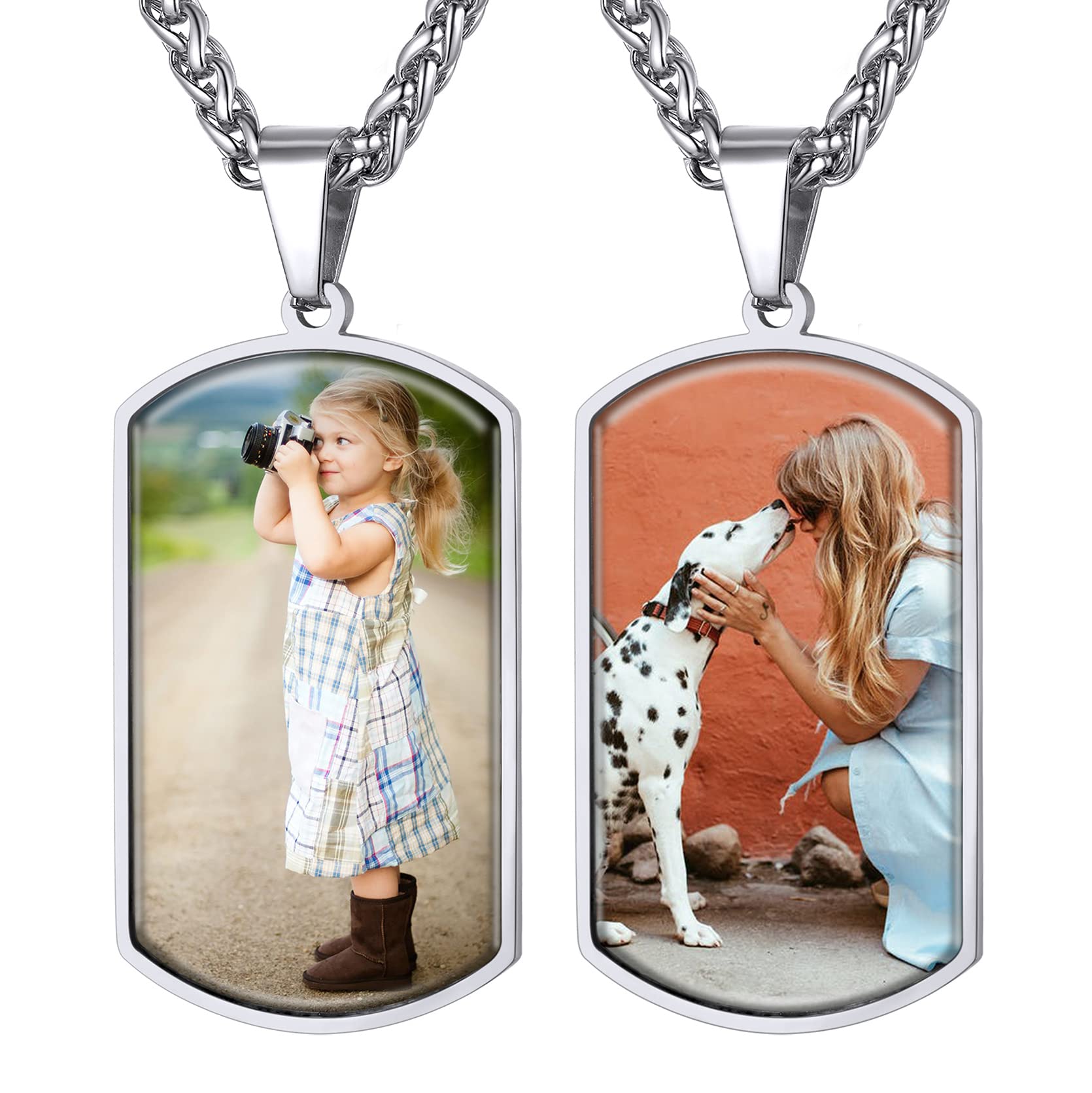 GOLDCHIC JEWELRYGoldChic Dos Fotos de Recuerdo en Etiqueta de Perro/Corazón/Oreja de Gato, Collar con Foto de Color/Negro Blanco con Nombre Fecha Texto Personalizables, Acero Inoxidable, Regalo de Mama Papa Amigos