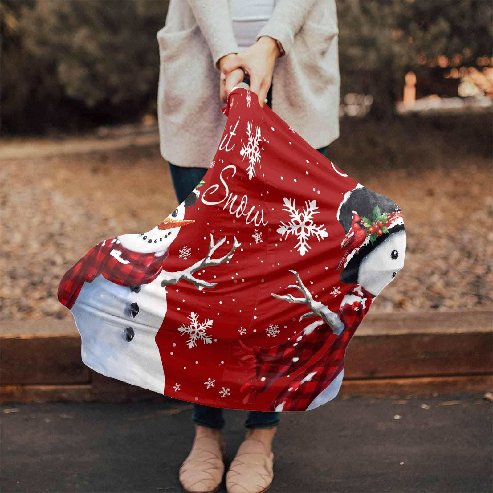 Nursing Cover for Breastfeeding Scarf, Merry Christmas Winter Snowman Snowflakes Berries Red Baby Car Covers Super Soft Multi Use for Canopy Shopping Cart Cover Blanket Stroller Cover