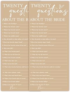 Minimalist Brown Wedding Shower Games Cards, Twenty Questions, Bridal Shower Games, Engagement Party Wedding Card for 25 Guests, Bridal Party Supplies 4x9inch-A38