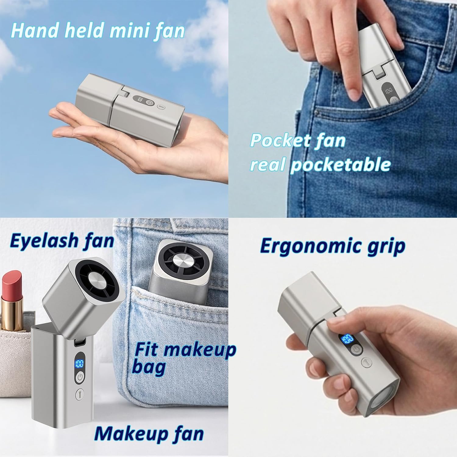 Metal Portable Mini handheld fan 1-100 speed 15000PRM,Rechargeable Pocket Personal handheld turbo fan 5000mAh with flashlight,Small hand held face fan for Travel Camping Beach,Gifts for Women (Silver)